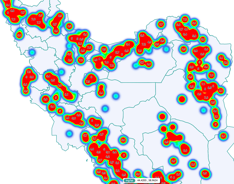 نقشه پراکندگی زمین‌لرزه‌ها